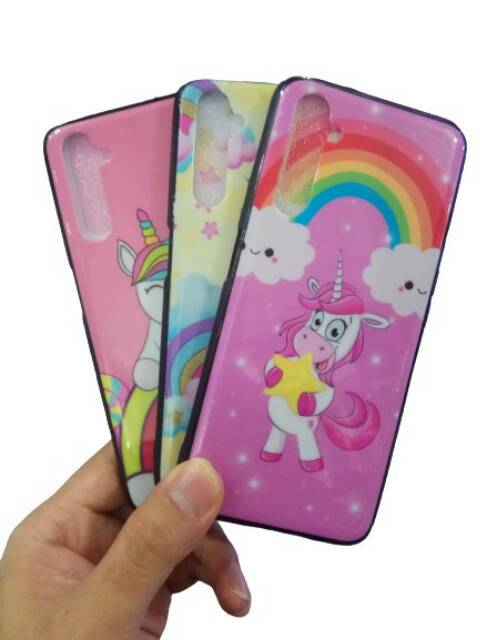 CASE FUZE GLASS UNICORN + IRING LOVE REALME C2 C3 5 5i 3 PRO 6 PRO