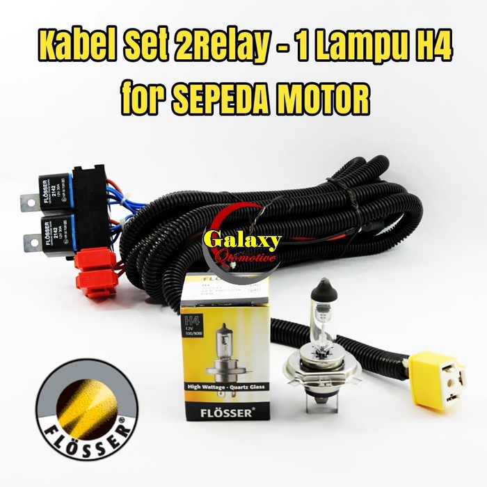 Kabel Set 2 Relay 1 Lampu FLOSSER H4 Khusus Motor Bohlam H4