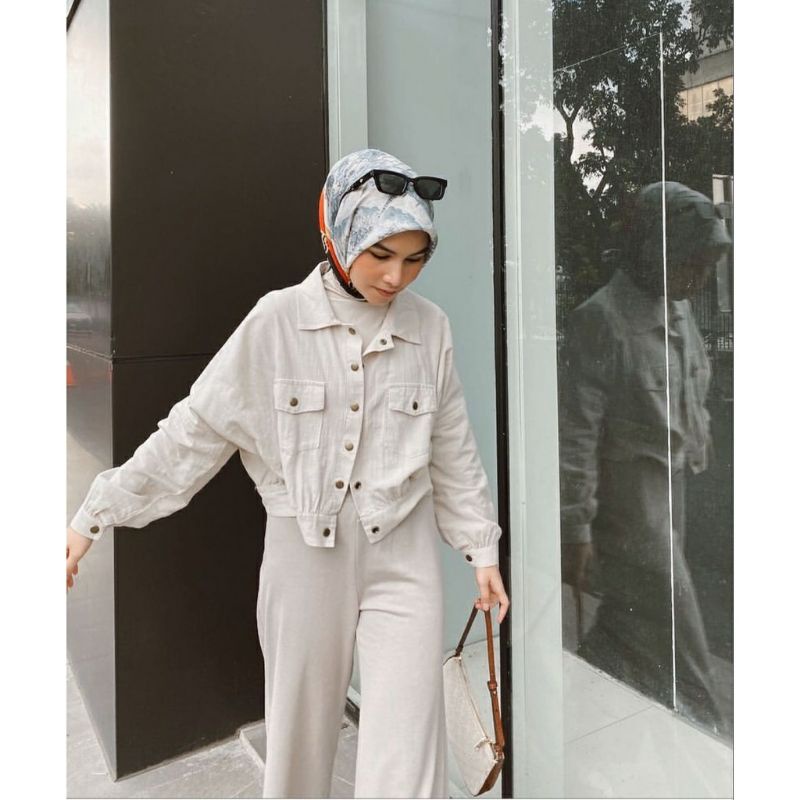 COD ] OLIN BUTTON JACKET LINEN FASHION OUTERWEAR SWEATER WANITA REMAJA KOREAN STYLE PREMIUM