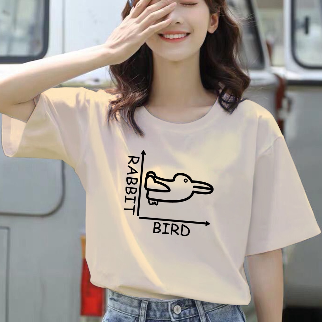 CALVIERO SHOP - BAJU KAOS ATASAN WANITA PRINT RABBIT BIRD