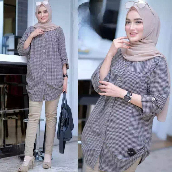 TUNIK KEMEJA/KEMEJA KOTAK/FASHION WANITA /ATASAN WANITA DINDA BABYDOLL XL