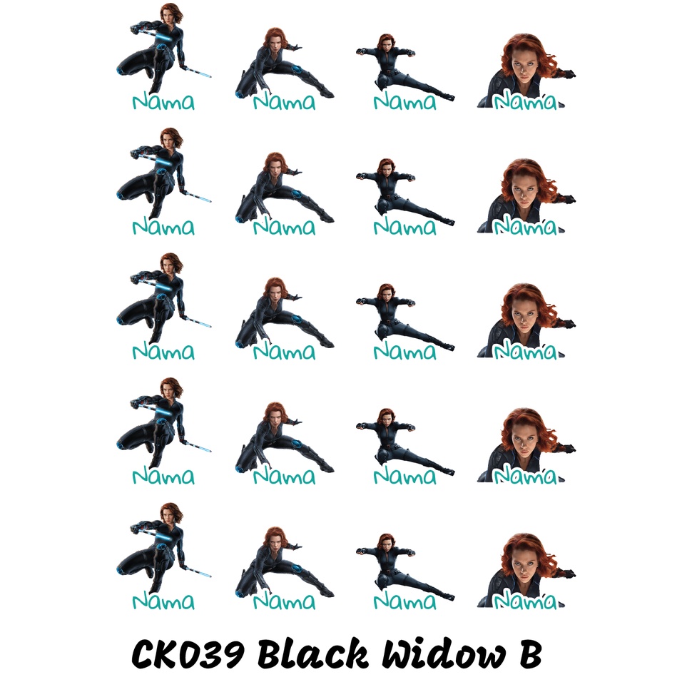 

Sticker Nama Cutting Label Waterproof Tahan Air Black Widow B (CK039)