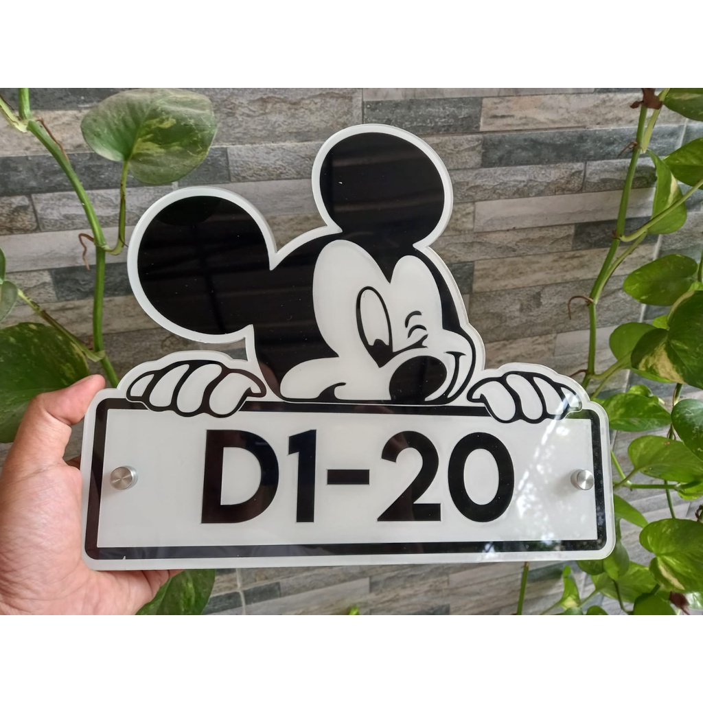 papan nomor rumah bentuk kepala mickey mouse exclusive akrilik laser cutting