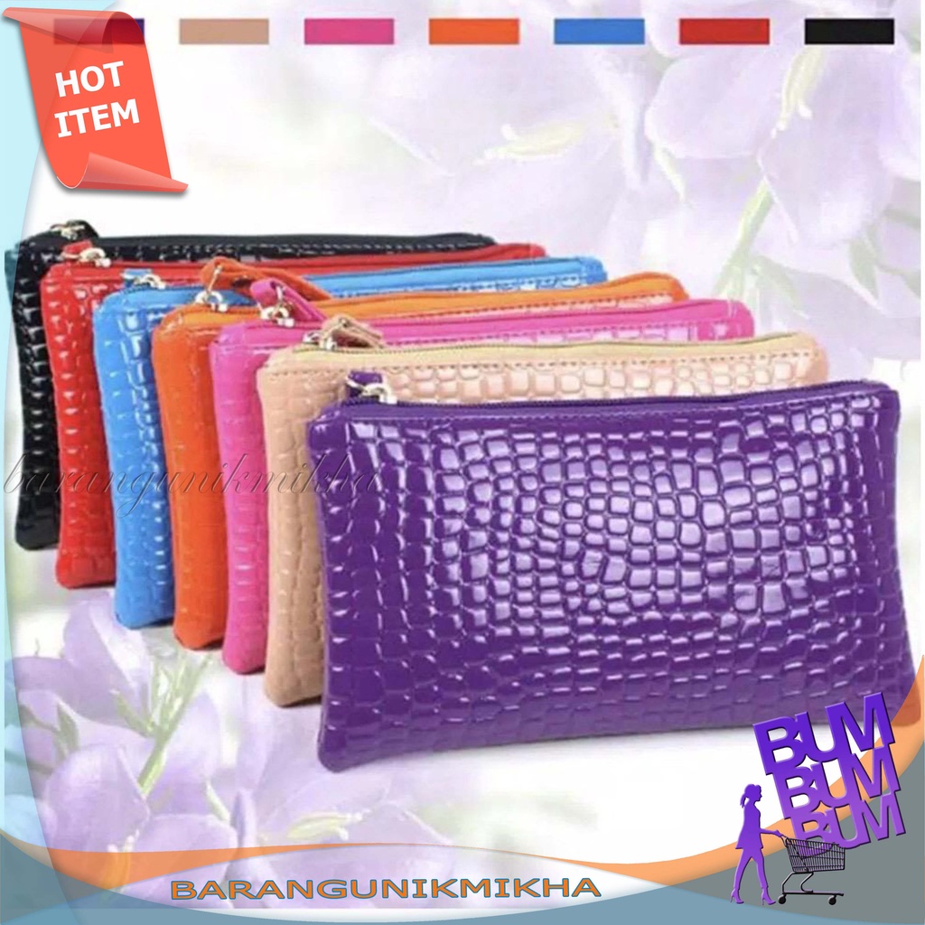 Dompet Wanita Pouch Kartu Hp Koin SERBAGUNA Polos Model KULIT BUAYA Impor Murah