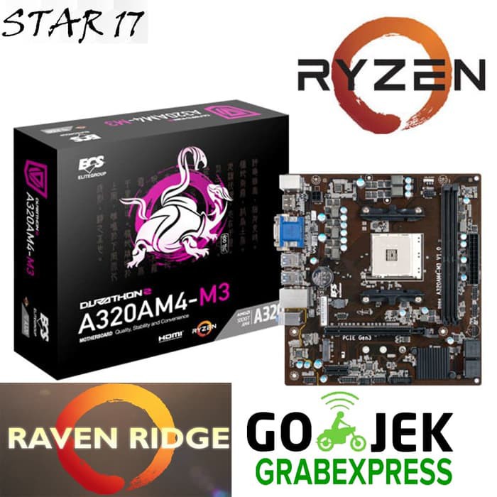 Bagus MOTHERBOARD ECS AM4 FOR AMD RYZEN RAVEN RIDGE A320AM4   M3 DDR4 Berkualitas