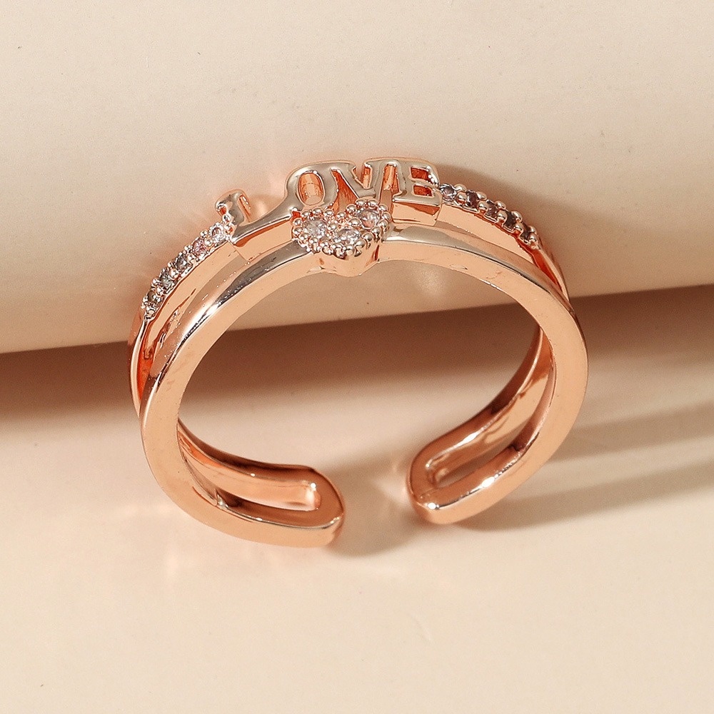 Cincin Multilayer Adjustable Desain Hati Hollow Hias Berlian Gaya Korea Untuk Wanita