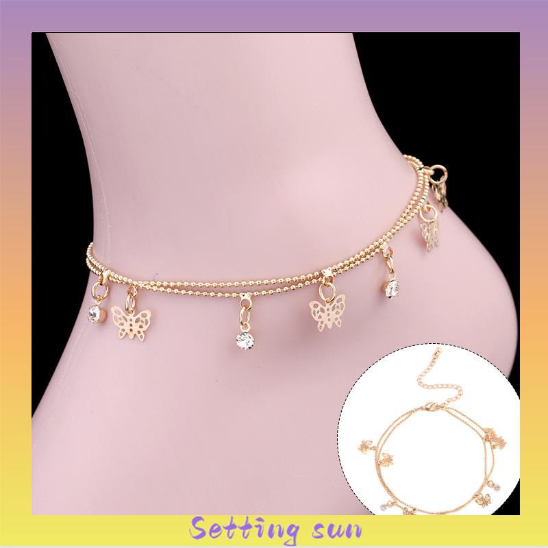 Double Layer Hollow Butterfly Liontin Gelang Kaki Paduan Fashion Sepatu Wanita Yang Indah TN