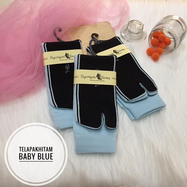Kaos kaki jempol polos telapak hitam bahan nylon komputer / nilon computer / kaoskaki muslimah / muslim / panjang / premium / warna-Baby blue
