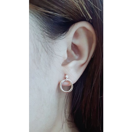 Anting berlian model tindik solitaire mainan 3 bulat emas putih,kuning,rosegold rangka rosegold