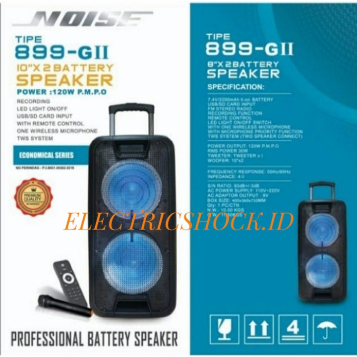 SPEAKER PORTABLE NOISE 899 GII FREE MIC WIRELESS 10 INCH X 2 DOUBLE