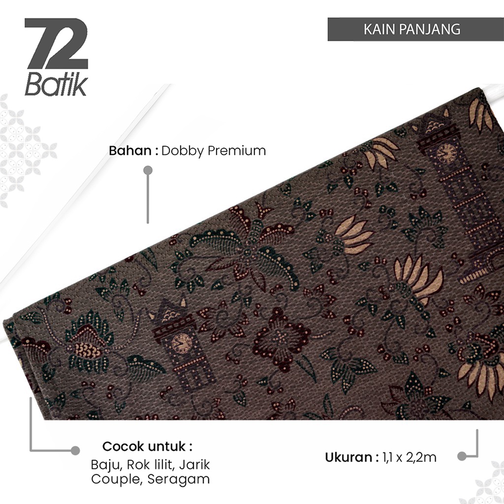 BAHAN BATIK PREMIUM Dobby Motif Jam Gadang Warna Abu Grey Gray Dolbi Dobi Doby Viscos 729580 CAP 72 - Jarik Jarit Samping Kebat Panjang Batik Dobby Modern Premium Bahan Seragam Batik Pernikahan Kantor Keluarga Murah Kamen Jadi Batik Bali Lembaran