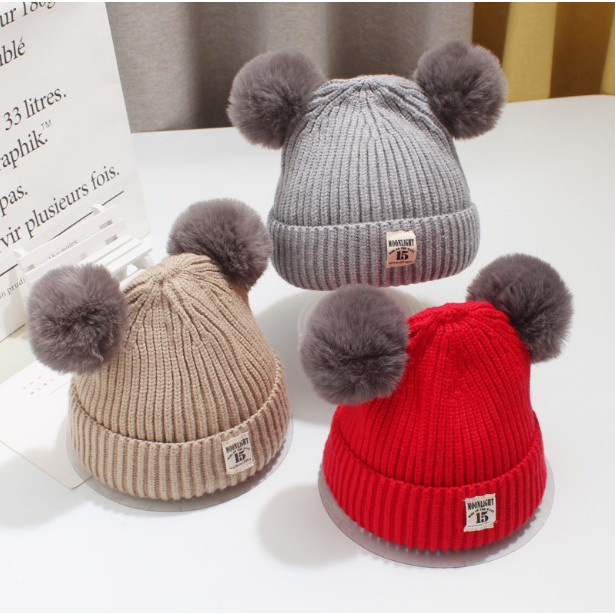 Topi Rajut Pompom Bulu Anak / Topi Kupluk Wool Rajut Hangat Bayi / Topi Anak Unisex  L251