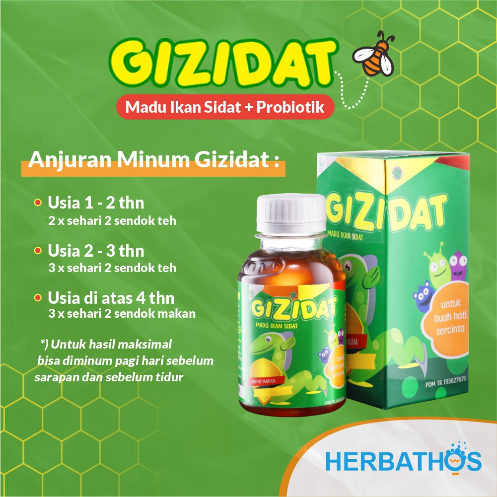 Gizidat Asli - madu penambah nafsu makan anak (madu hutan, ikan sidat, probiotik, temulawak) 130 ml