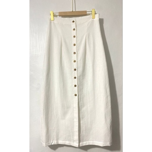 ROK SPAN LINEN BAWAHAN PANJANG WANITA KOREA STYLE KERJA KANTOR KASUAL CASUAL ROK SPAN BELAH TENGAH SKIRT WANITA KANCING TENGAH DEPAN-Putih