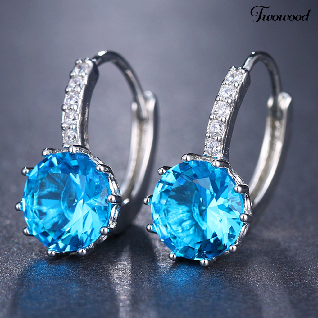 1 Pasang Anting Bentuk Bulat Kecil Bahan Metal Aksen Cubic Zirconia Untuk Wanita Drops