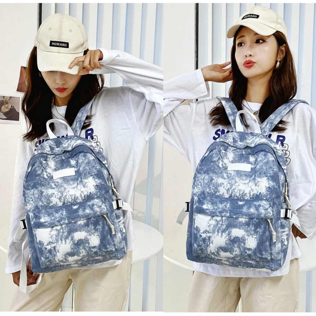 TAS RANSEL WANITA KANVAS TIE DYE BACKPACK ZENIN TA449B2 REMAJA KOREA KEKINIAN CEWEK GENDONG PUNGGUNG BESAR SEKOLAH KULIAH KERJA BATAM IMPORT PREMIUM MURAH