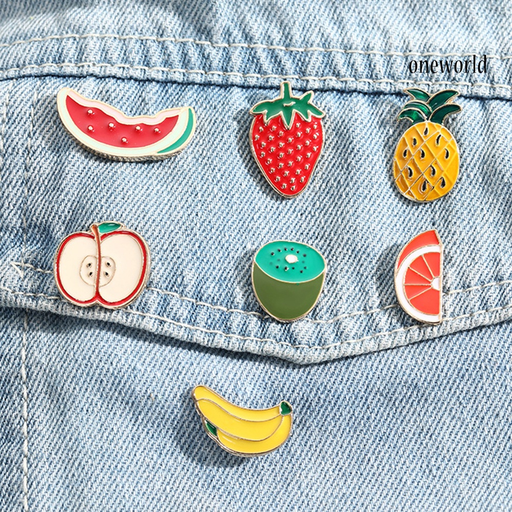 OW@ Cute Cartoon Enamel Mini Fruit Brooch Pin Denim Jacket Shirt Collar Badge Gift