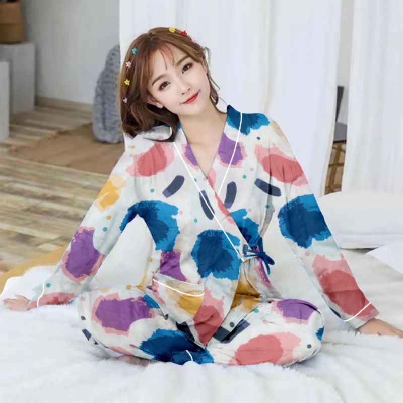 setelan kimono lengan panjang/kimono wanita/baju tidur kimono-PP kim full colour