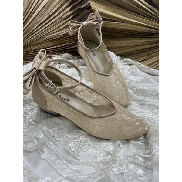 sepatu wanita sepatu cantik vilea cream pita 3cm tahu