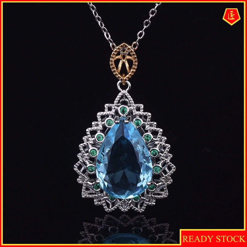 [Ready Stock]Fashion Inlaid Sapphire Pendant Water Drop Pear-Shaped Necklace