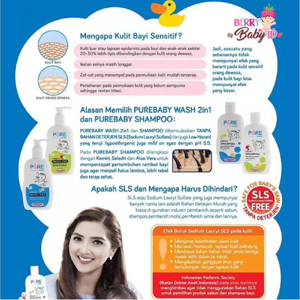 PureBB Baby Shampoo Shampo Bayi dan Anak Freshy &amp; Fruity Refill 450 ml Pure BB Pure Baby Berry Mart