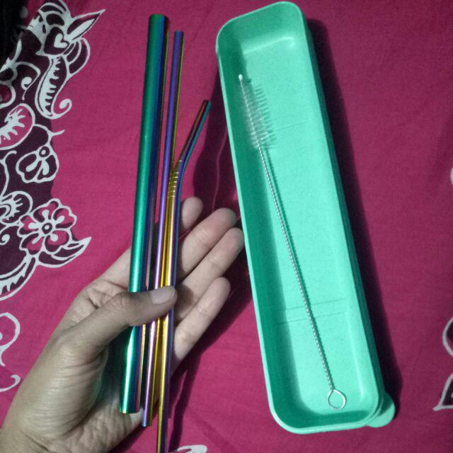 Stainless Straw / Sedotan Stainless (full Set Bubble Rainbow)