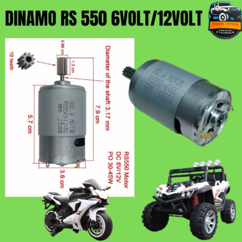 Dinamo Type 550 (Besar) 6V/12V Untuk Mobil/Motor Mainan Aki