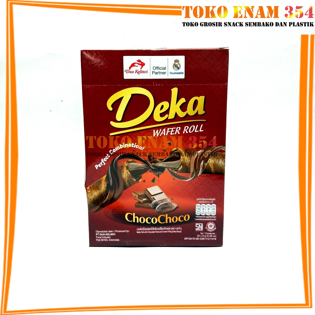 

Wafer Roll Deka Dua Kelinci Isi 24 pcs x 8,5 Gr (2 Variant Rasa ChocoChoco & ChocoNut)