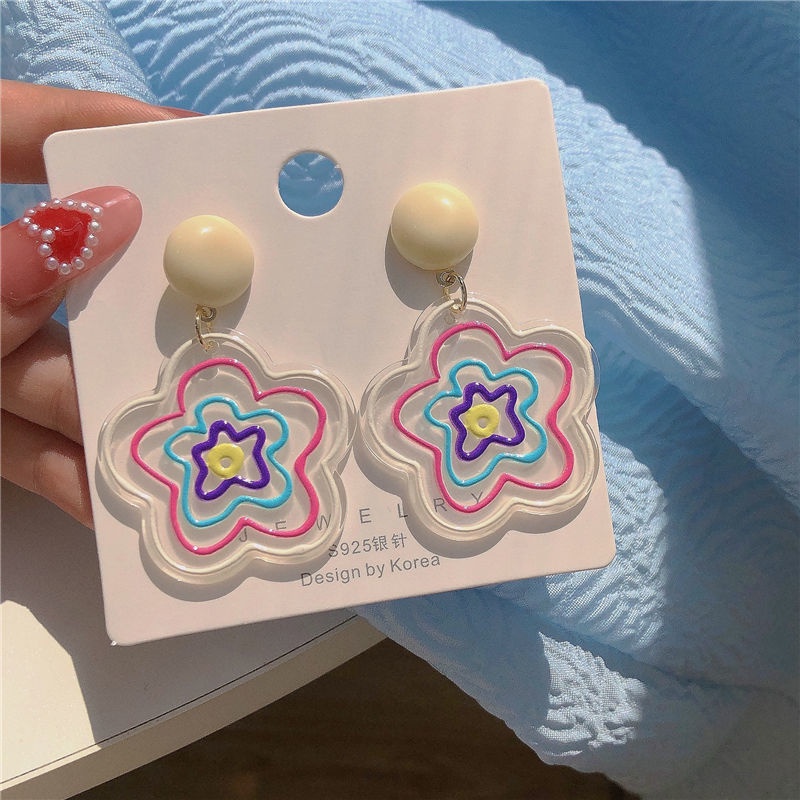 Transparan warna-warni bunga stud earrings ~ in niche desain Musim Semi anting-anting untuk musim pa