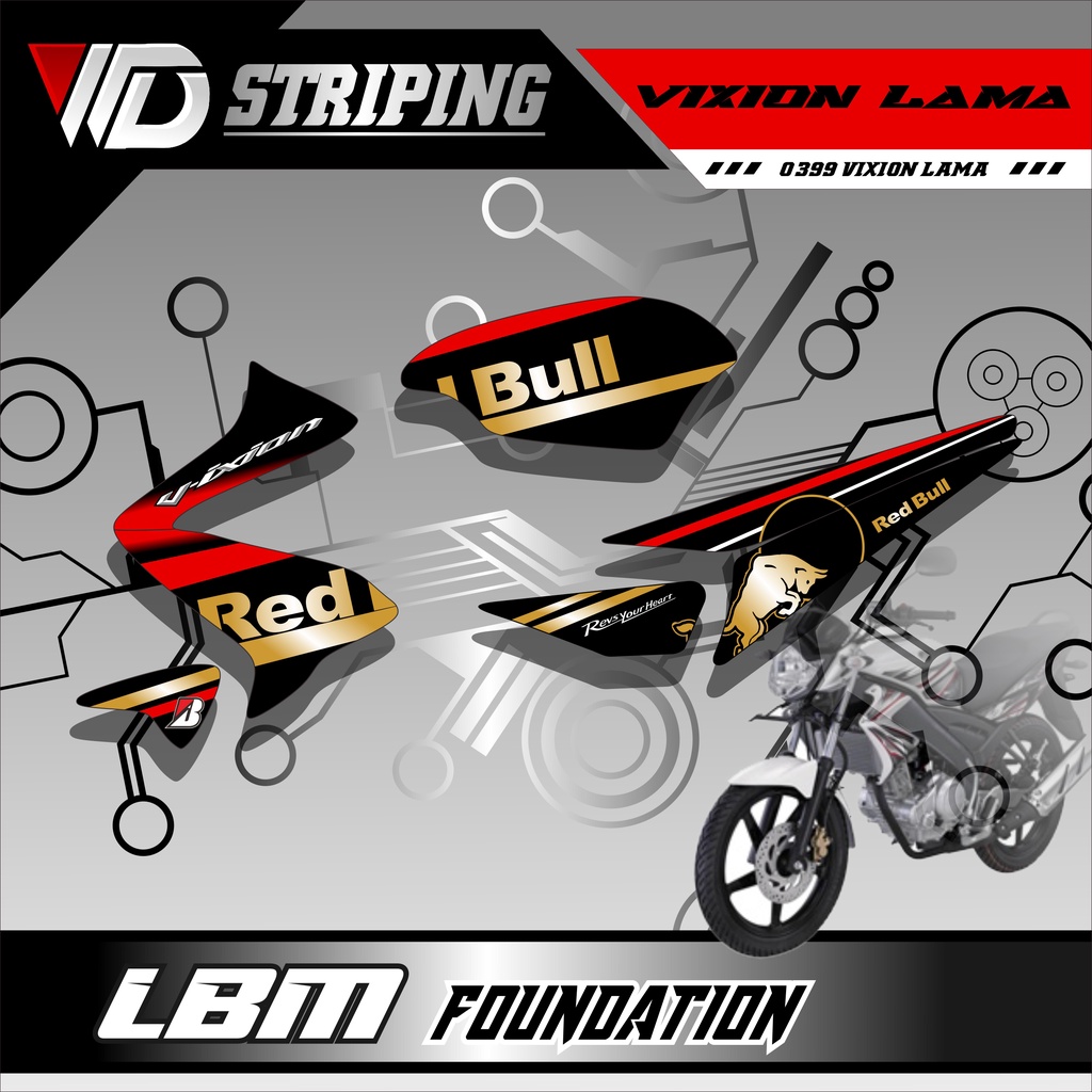 0399 Stiker Striping Yamaha Vixion Old Variasi Red Bull