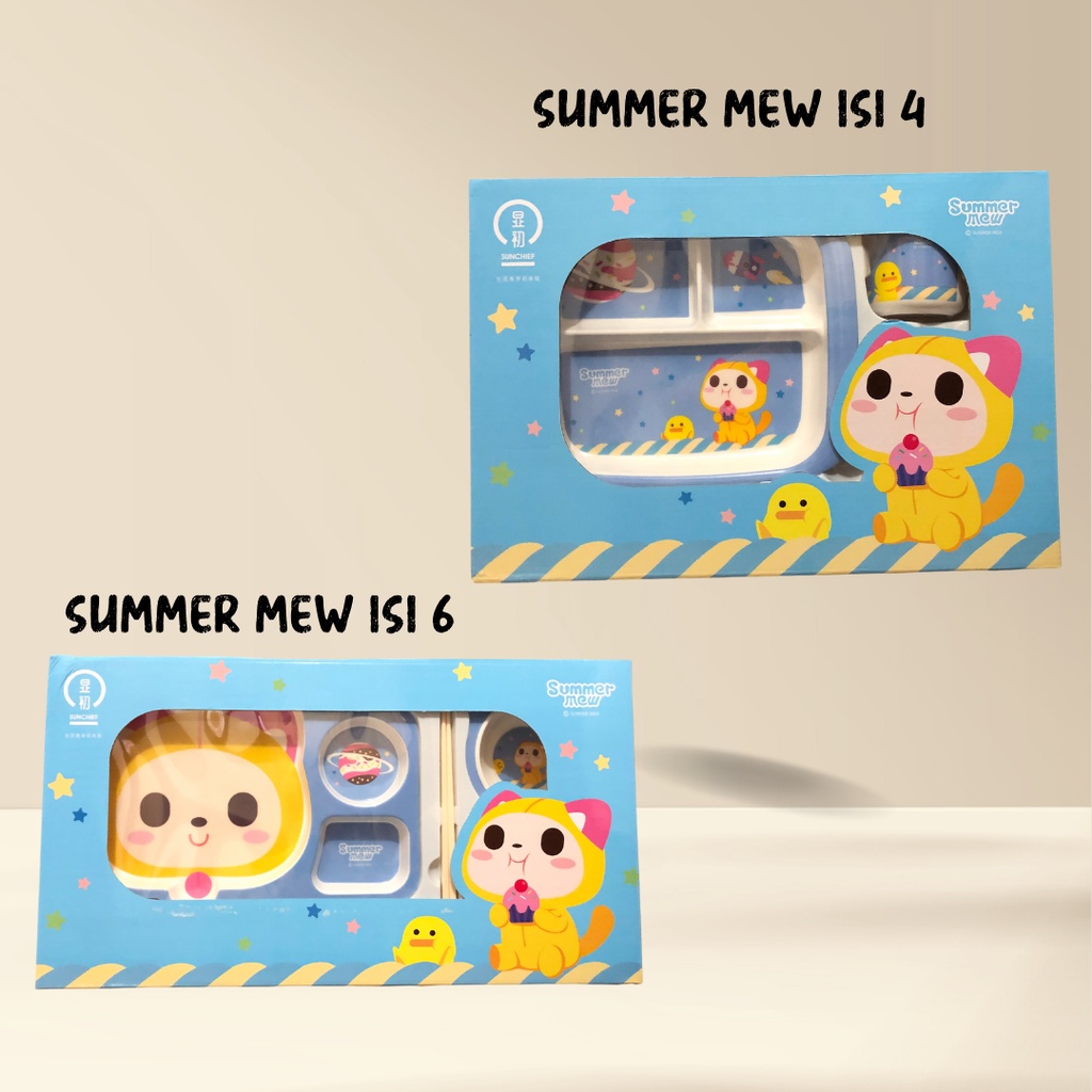 SET MAKAN BAYI SUMMER MEW ISI 4 DAN 6 TEMPAT MAKAN BAYI PERLENGKAPAN BAYI ALAT MAKAN BAYI BABBY ANAK