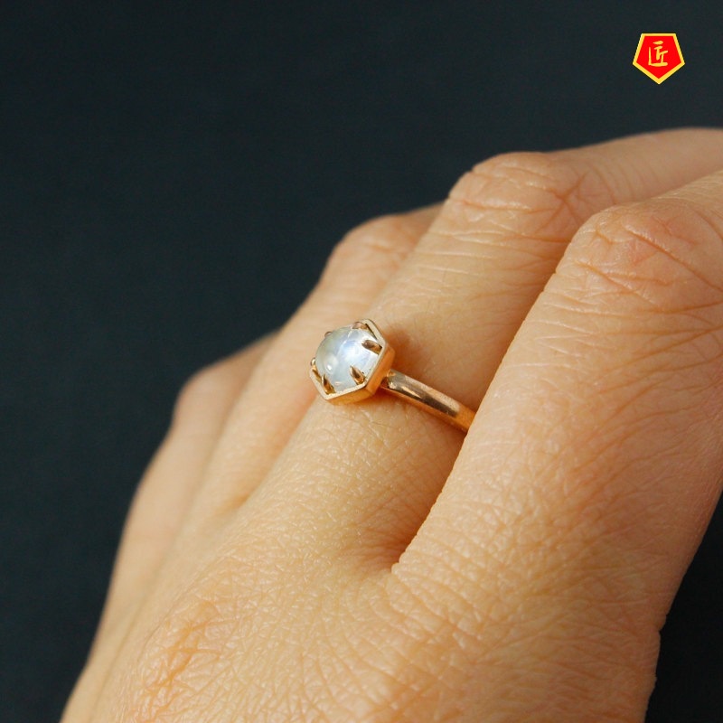 [Ready Stock]Simple Fashion 18K Gold Moonstone Ring