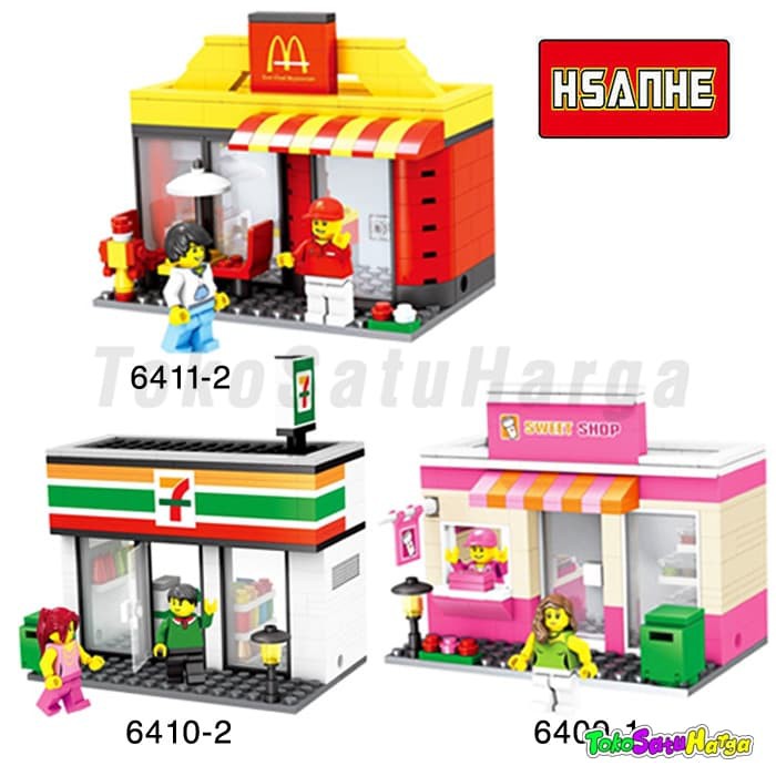 LEGO Mini Street City Hsanhe 6409-1|6410-2|6411-2 Dunkin 7 Eleven Mc D