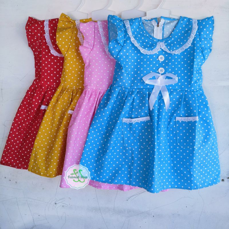 Dress anak 2 3 tahun polka saku dress katun anak cewek perempuan ( dress sailormoon POLKA )