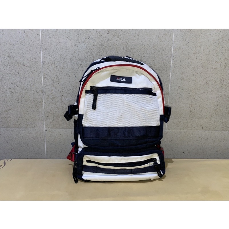 TAS RANSEL BRAND FILA ORIGINAL - CANVAS TEBAL - WHITE BLUE RED