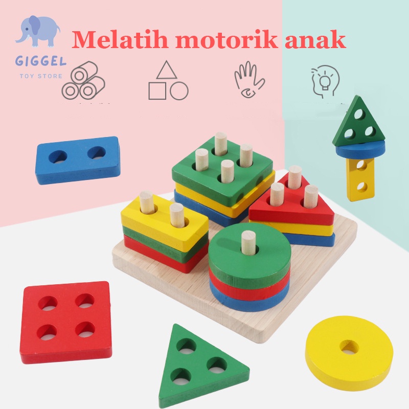 [ Giggel ] Mainan Edukasi Anak Basic Shape Kayu Balok 4 Shape Block / Mainan Shape Susun