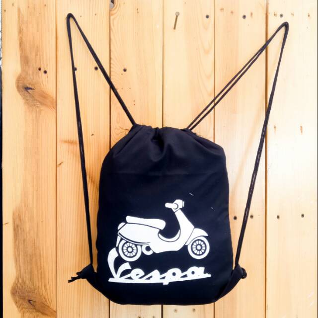 STRINGBAG TAS RANSEL SERUT SABLON  VESPA GAMBAR PUTIH || Kiiyoomii ||
