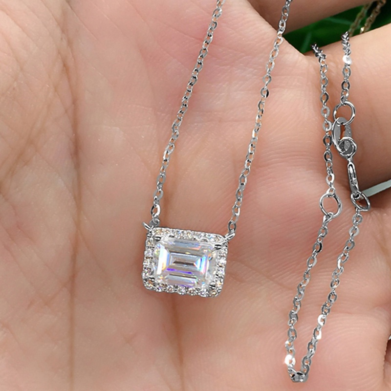 Kalung Liontin Bentuk Persegi Geometris Bahan Cubic Zirconia Untuk Wanita