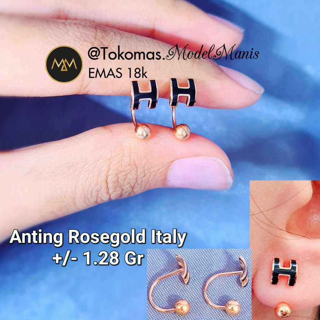 Anting mur "H" emas rosegold 750 kadar 18k