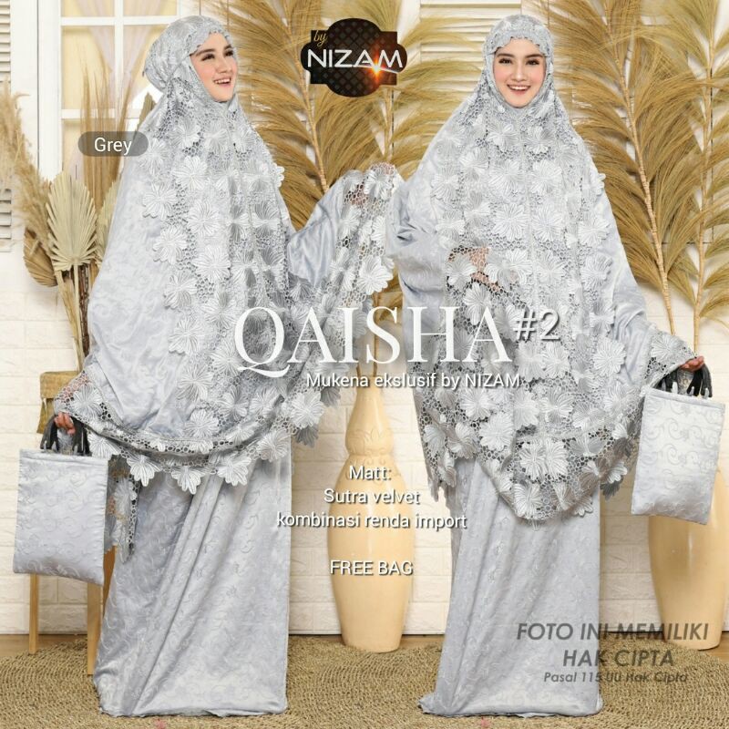 MUKENA EXCLUSIVE QAISHA mat Sutra Velvet Renda Import Premium by Nizam