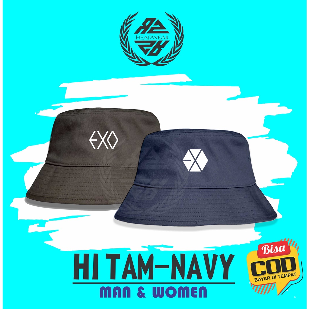 Topi Buket Topi Logo Exo Bucket Hat Korean Style Topi Bucket Bolak Balik Kain American drill Premium