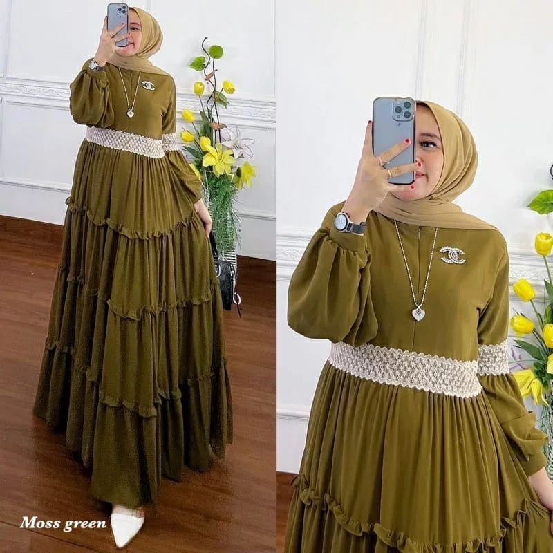 Baju Gamis Melia Dress Gamis Renda Dress Pesta Wanita Gamis Jumbo Dress Kekinian Gamis Busui Ceruty Babydoll Full Furing