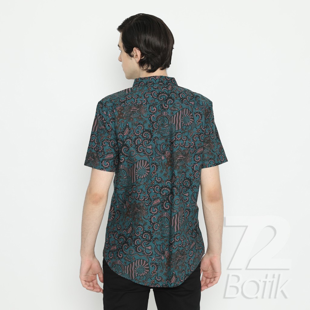 BAJU BATIK PRIA Kemeja Lengan Pendek Slimfit Premium Balian Biru Aqua Tosca Toska 725940 Cap 72 - Baju Kemeja Atasan Pakaian Setelan Batik Pria Cowok Laki Laki Remaja Keluarga Kantor Lengan Pendek Modern Slimfit Slim Fit Premium Kekinian