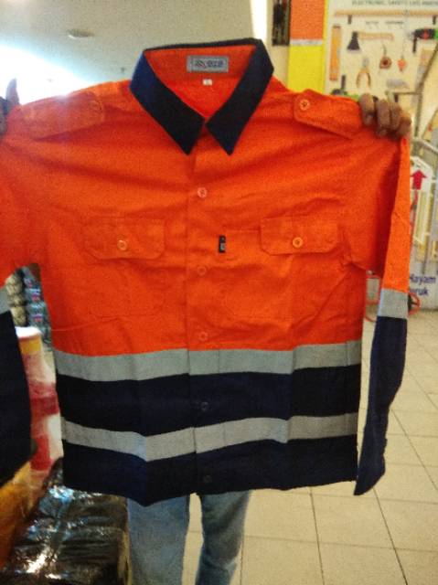 Baju Safety Atasan Kerja Proyek Kombinasi Orange Bahan Drill