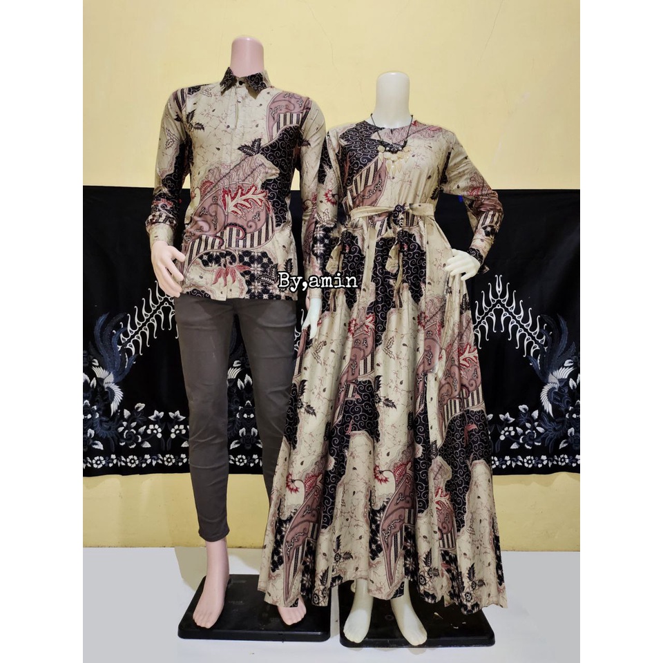 Couple Gamis Batik Unik Modern Jumbo Standar Kemeja Sarimbit Busui Syari Ready Stok Siap Seragam 07