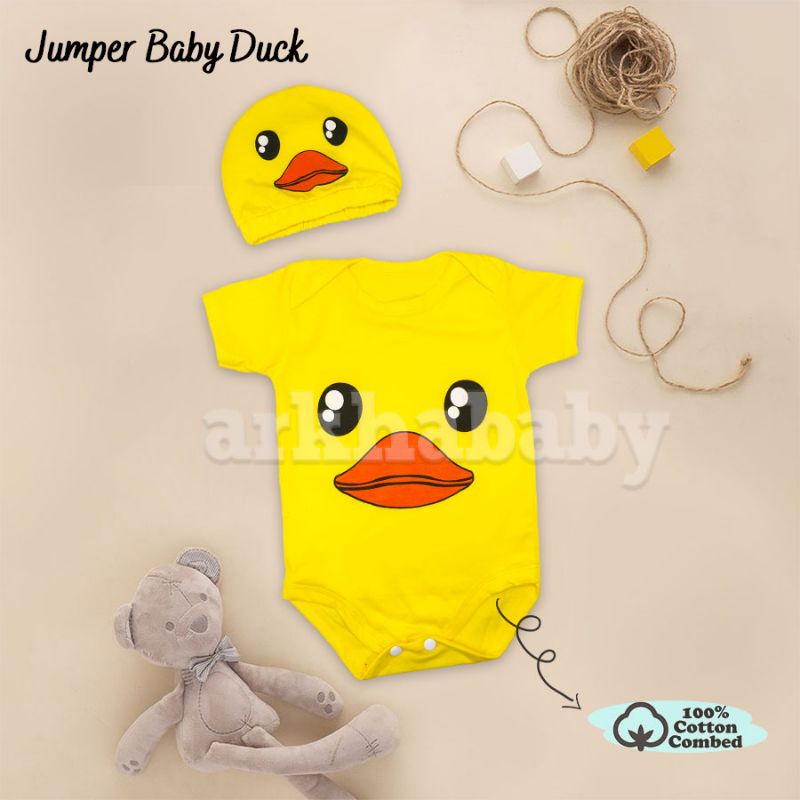 BAJU BAYI JUMPER BAYI MOTIF BEBEK /KOSTUM BAYI /JUMPSUIT BABY DUCK