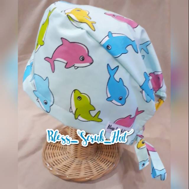 Topi Bedah / Nurse Cap/ Surgical cap/ Topi Motif/Dolphin