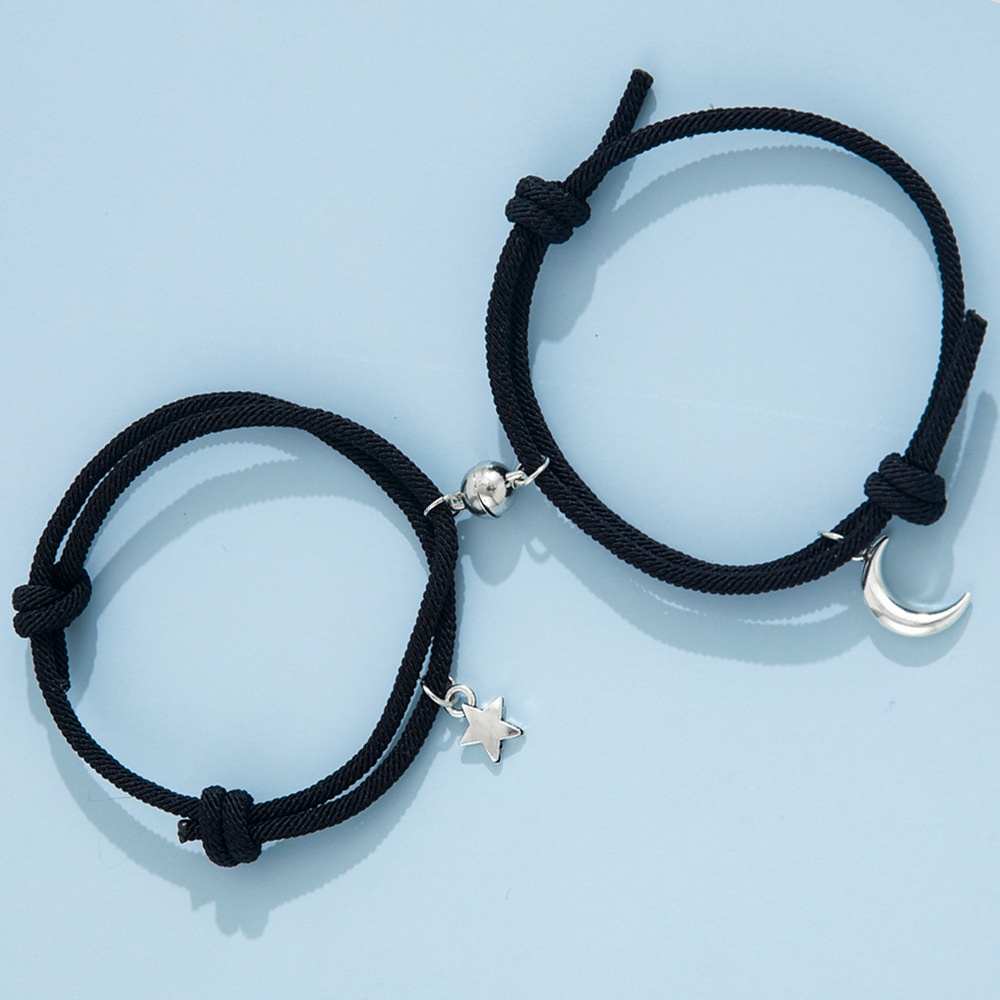 AZ208 Bracelet Couple Sepasang 2Pcs Gelang Pasangan Sahabat Cinta Bulan &amp; Bintang