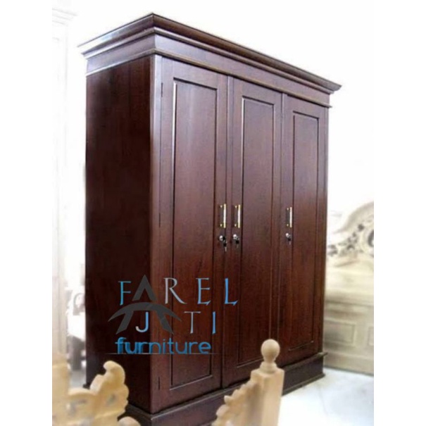 Lemari Pakaian 3 Pintu Reguler Almari Baju Minimalis Kayu Jati