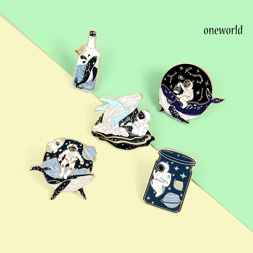 OW@ Cartoon Astronaut Whale Planet Drifting Wishing Bottle Brooch Lapel Pin Badge